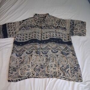 Excetera Vintage XL Silky Short Sleeve Shirt Geometric Tribal Club Multicolor